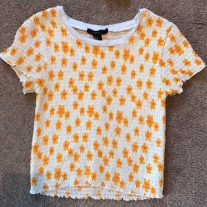 Forever 21 White & Orange Flower Crop Top
